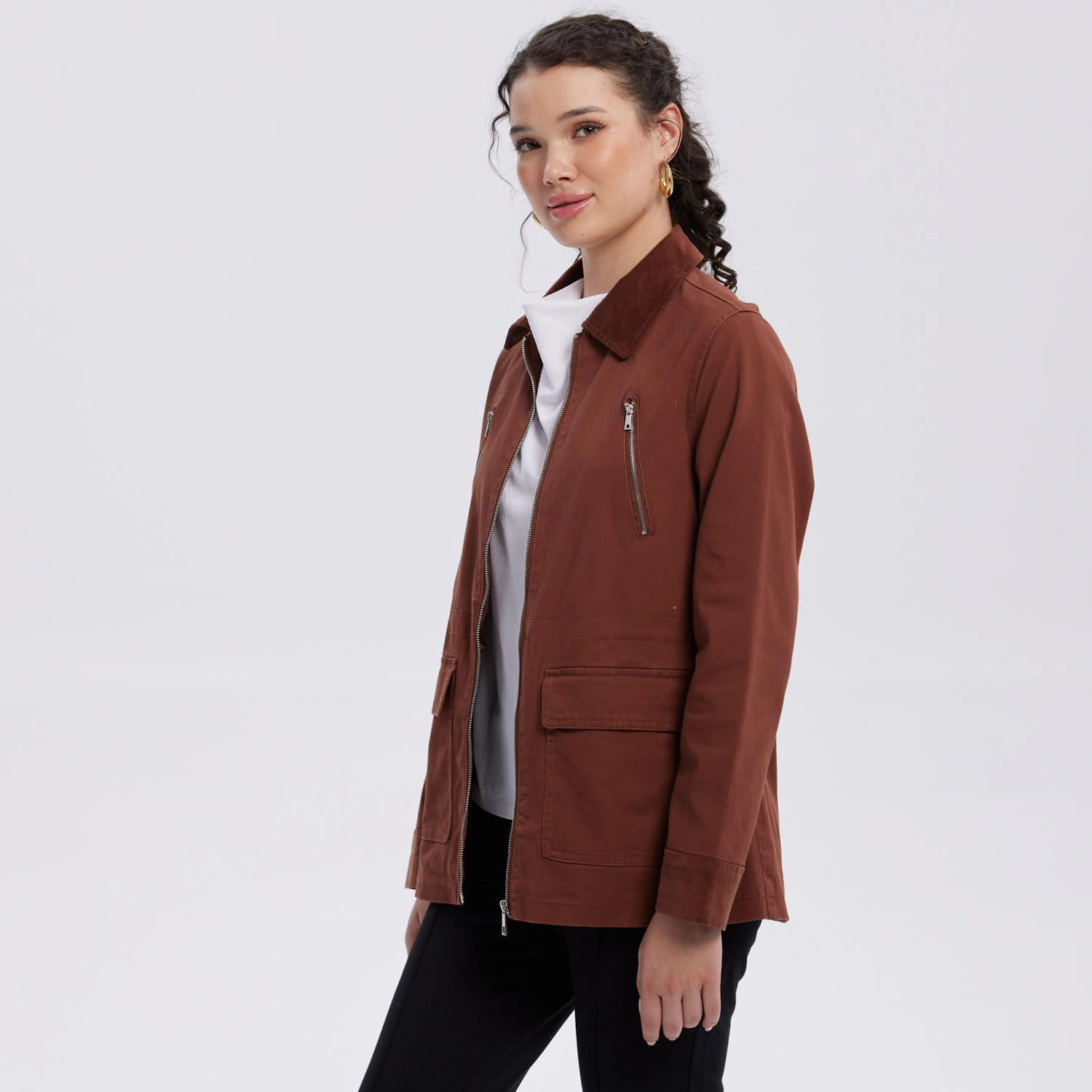 Chaqueta Mujer Gabardina Cafe-2