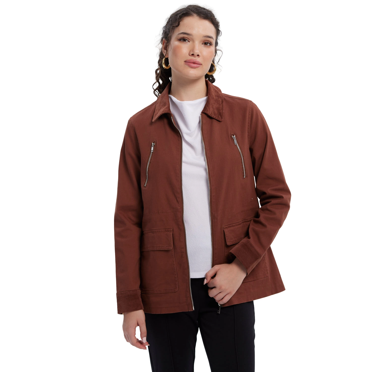 Chaqueta Mujer Gabardina Cafe-3
