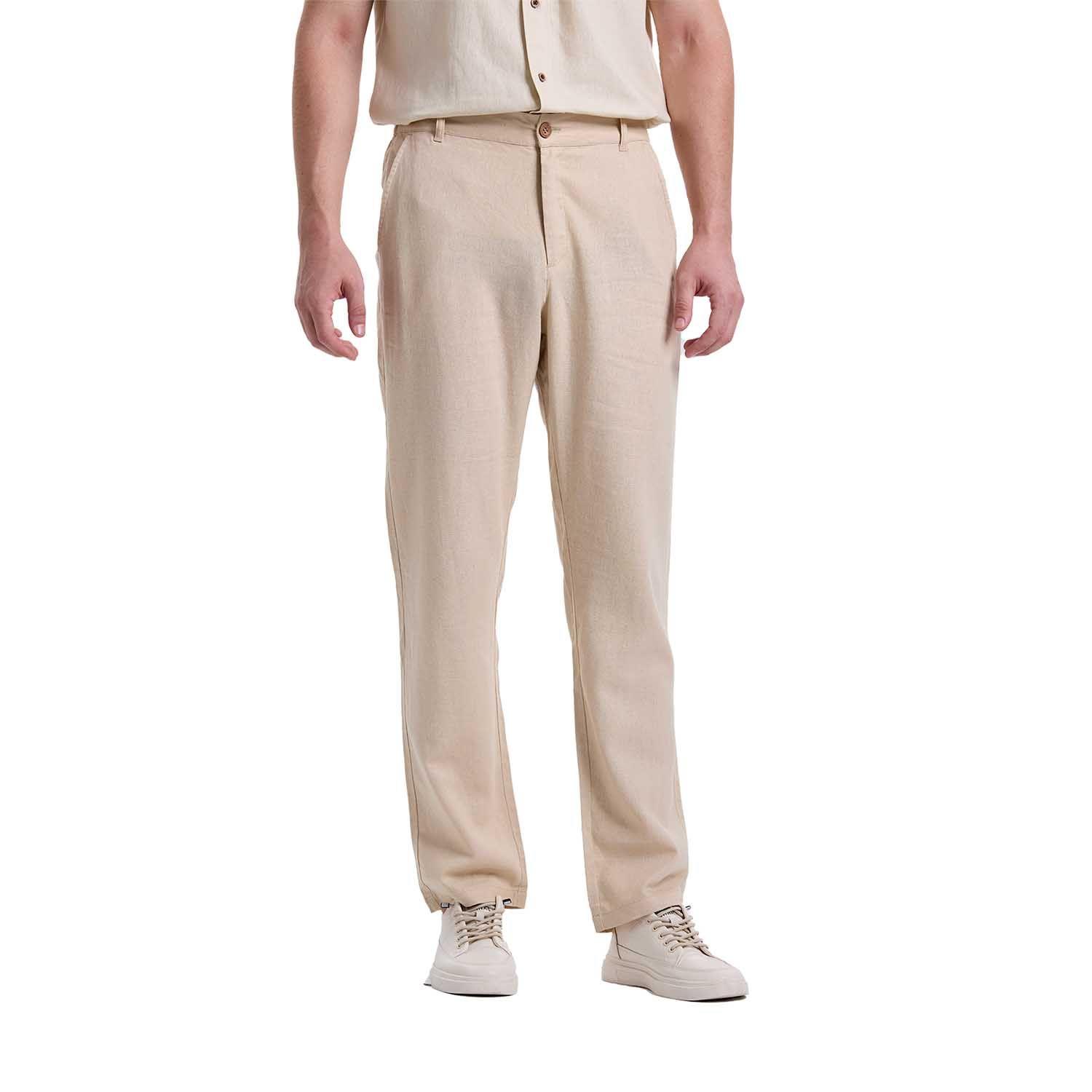 Pantalón Hombre Lino Beige Claro Fashions Park-0