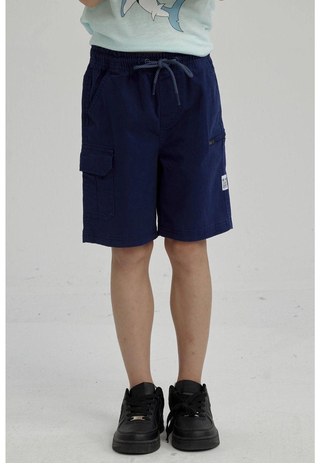 Bermuda Niño Cargo Gabardina Azul-0