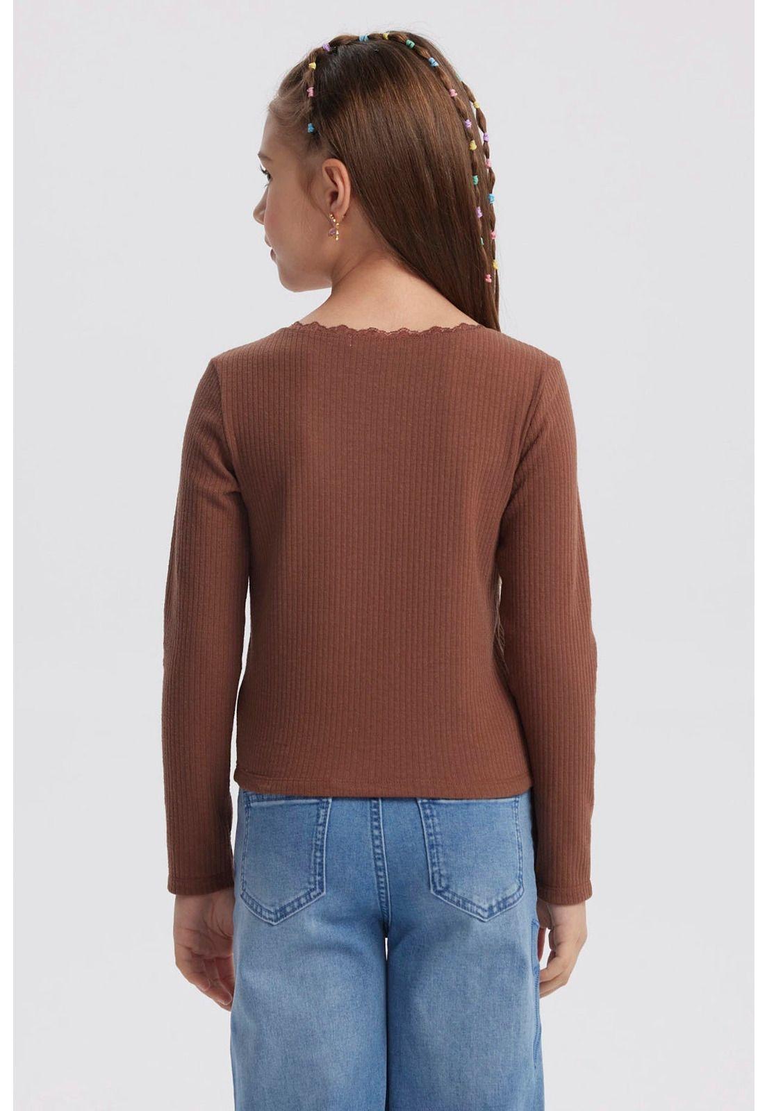 Polera Niña Cuello Encaje Café-2