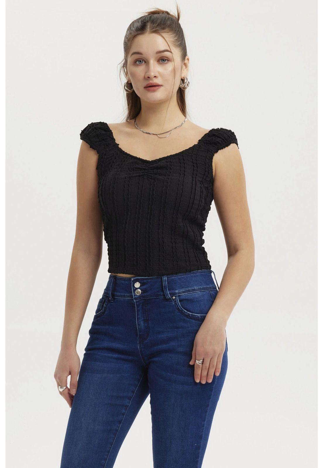 Polera Mujer Escote Corazón Espalda Amarra Negro-0