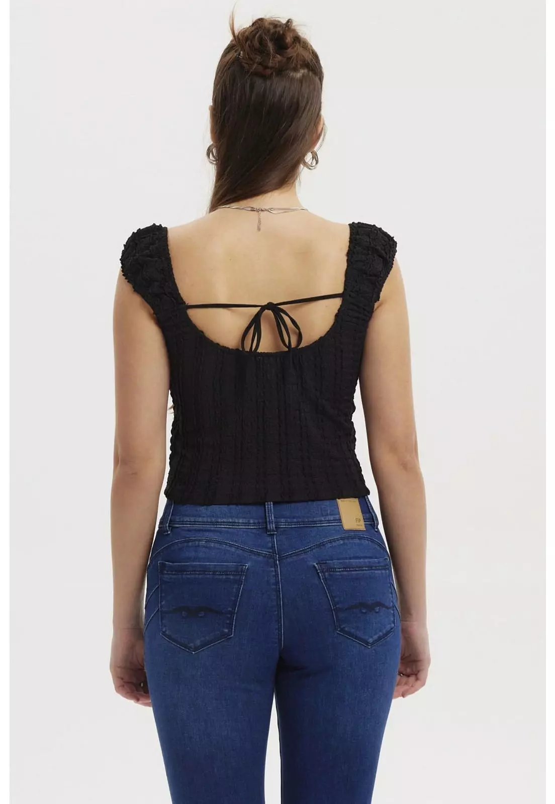 Polera Mujer Escote Corazón Espalda Amarra Negro-2