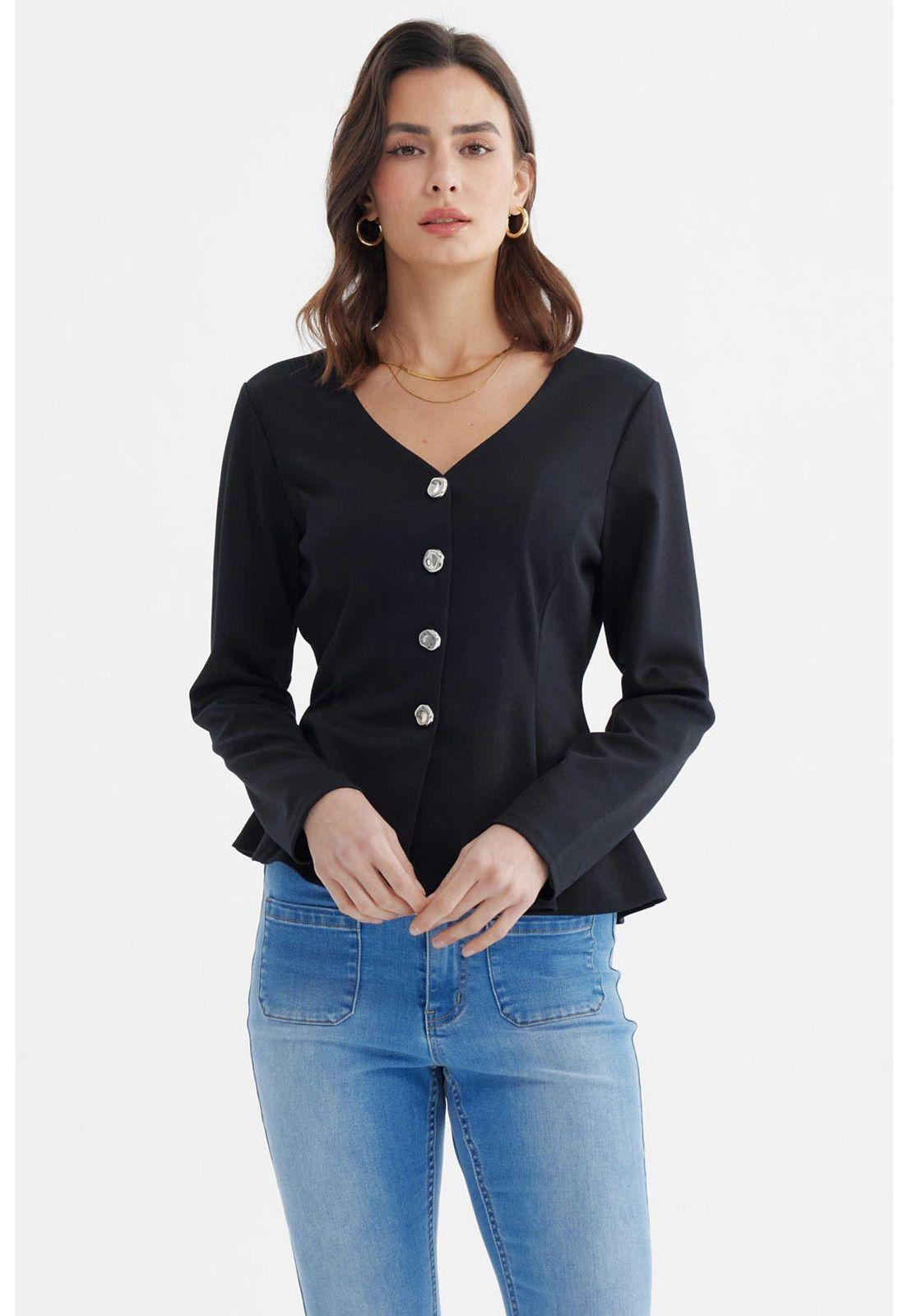 Blazer Mujer Ajustado Negro-0