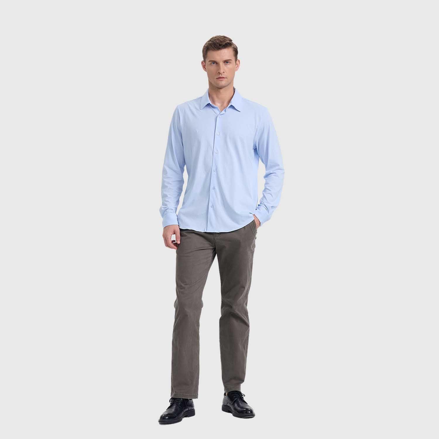 Camisa Hombre Acabado Mercerizado Celeste Fashion's Park-3