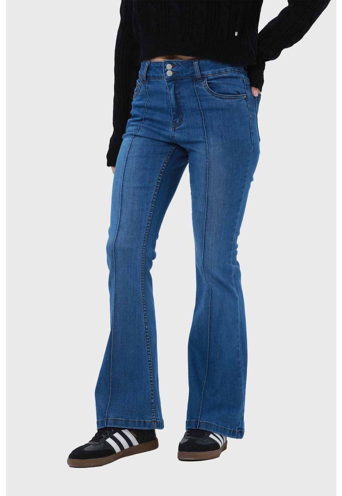 Jeans Mujer Flare Línea Lavada Azul-1