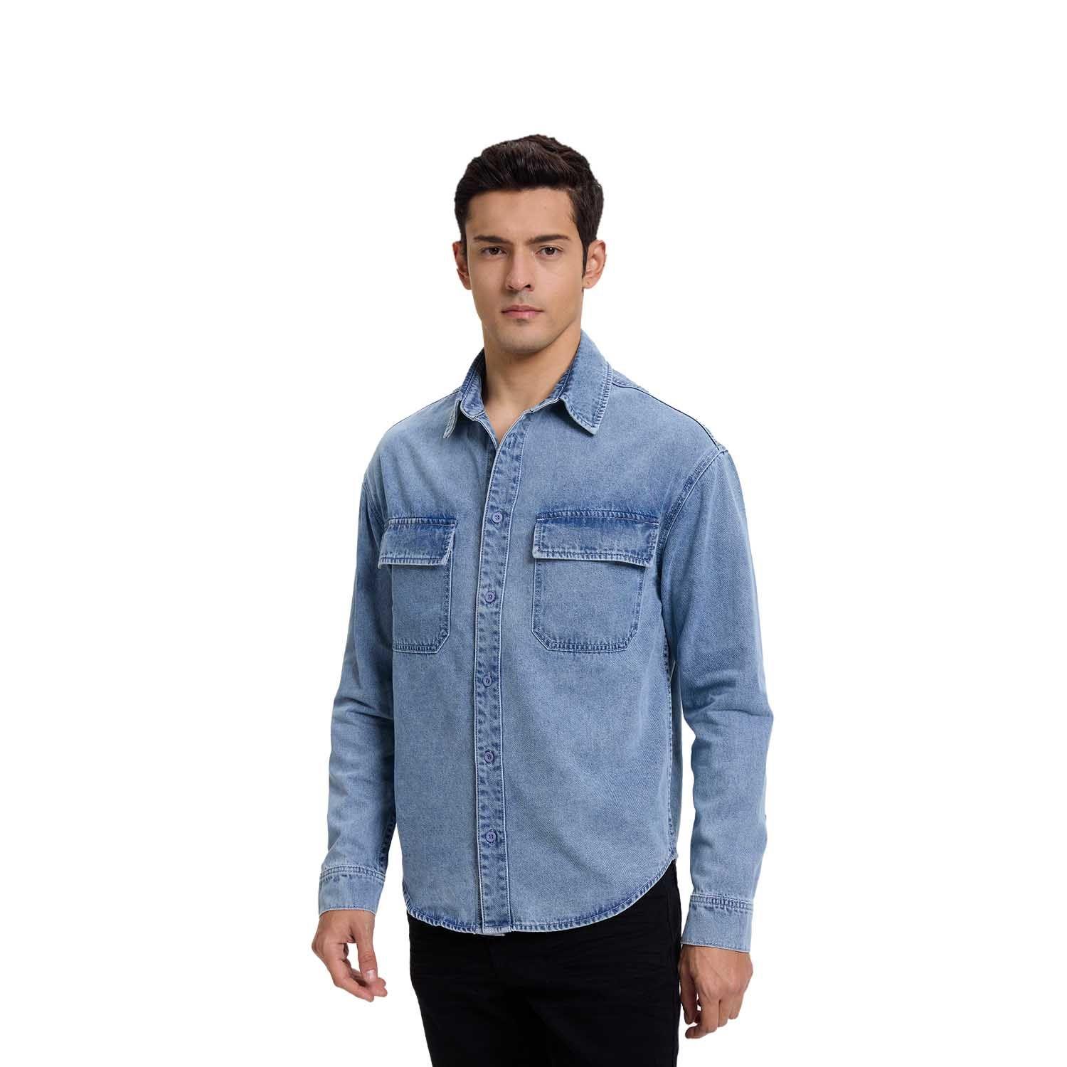 Camisa Hombre Doble Bolsillo Azul Claro Fashion's Park-0