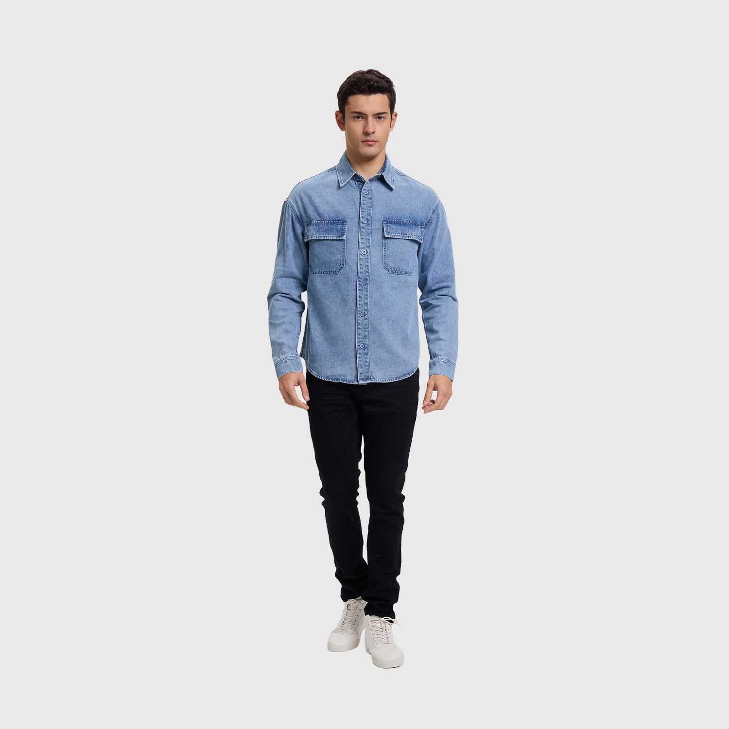 Camisa Hombre Doble Bolsillo Azul Claro Fashion's Park-3