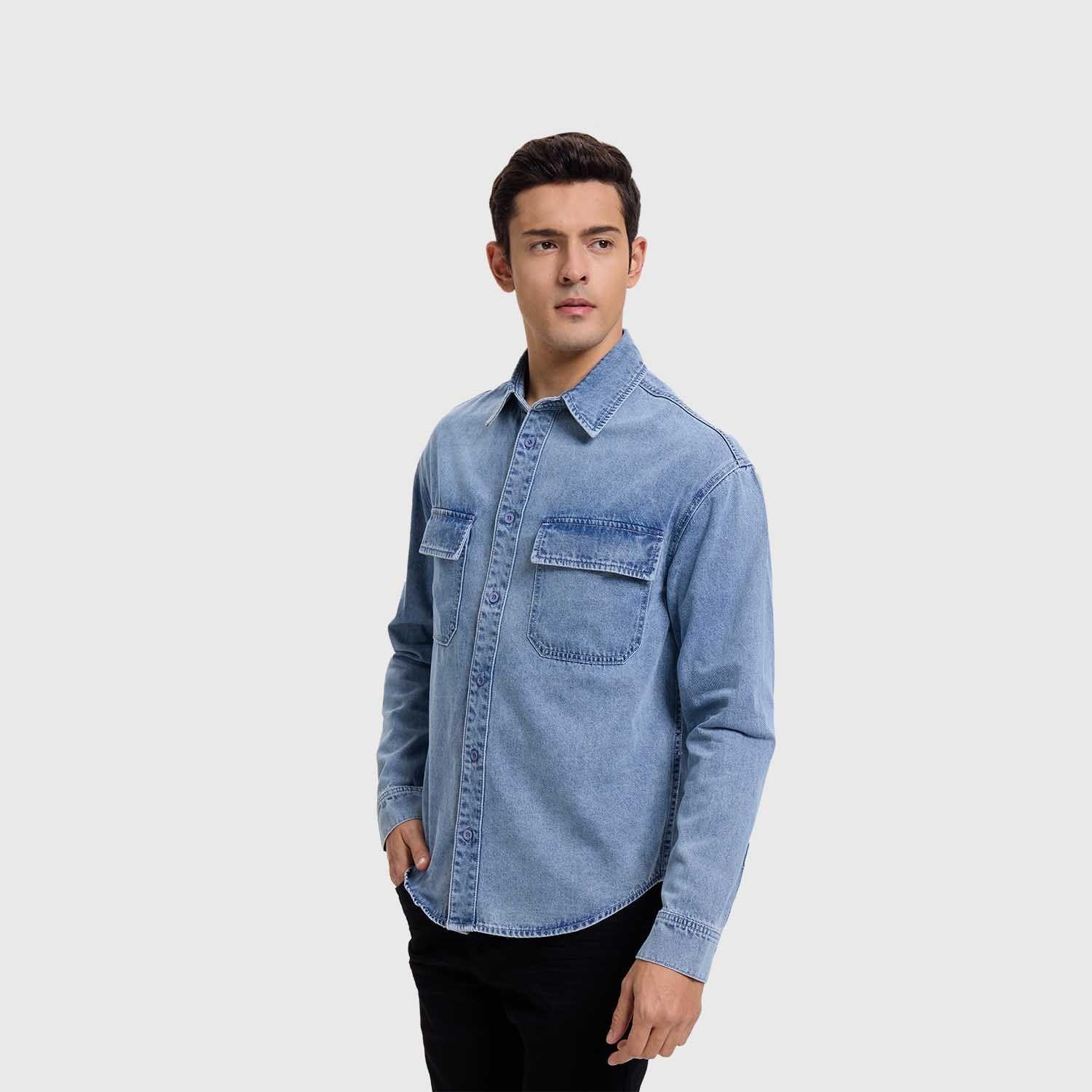 Camisa Hombre Doble Bolsillo Azul Claro Fashion's Park-1