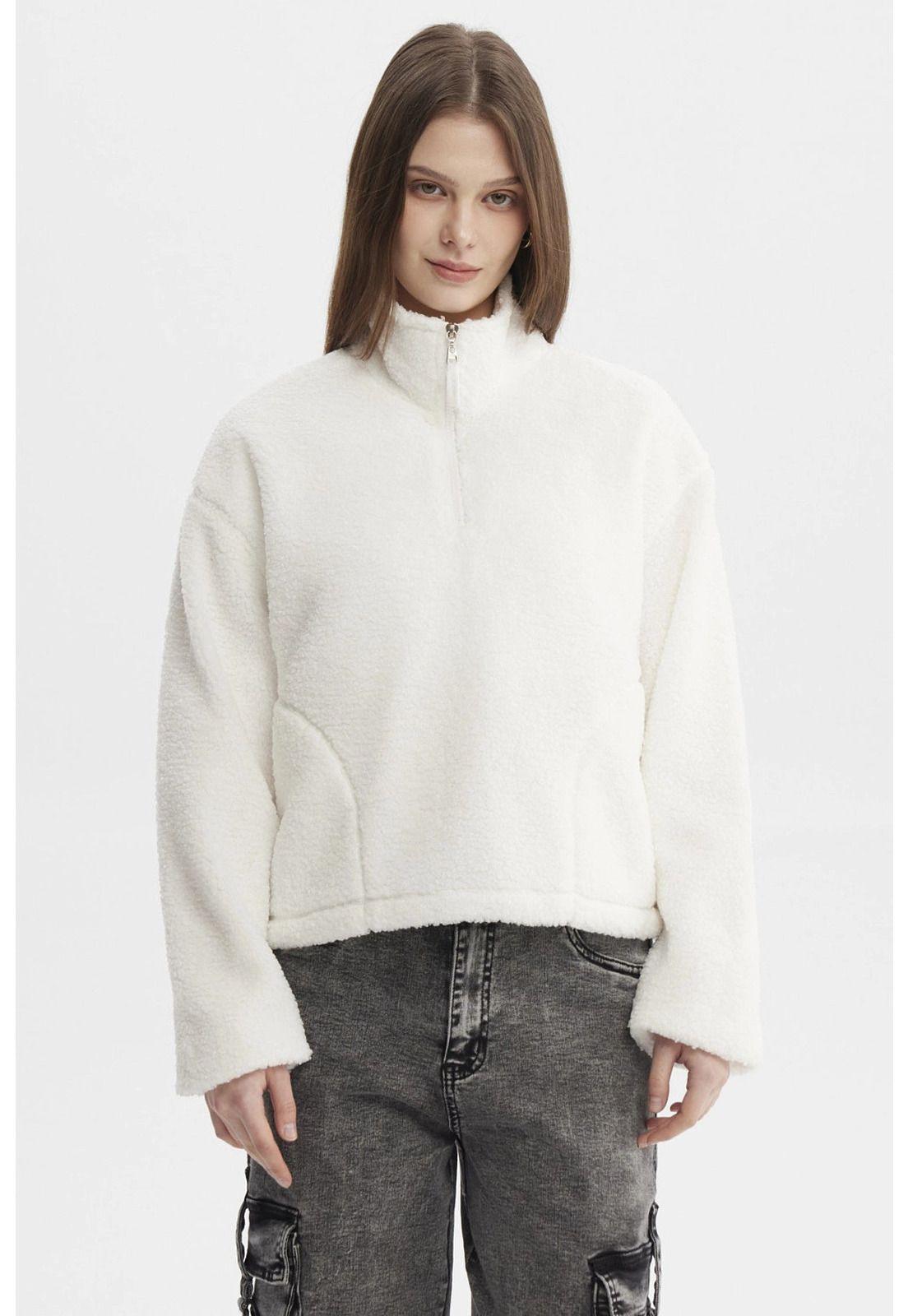 Polar Mujer Corderito Medio Cierre Crudo-0