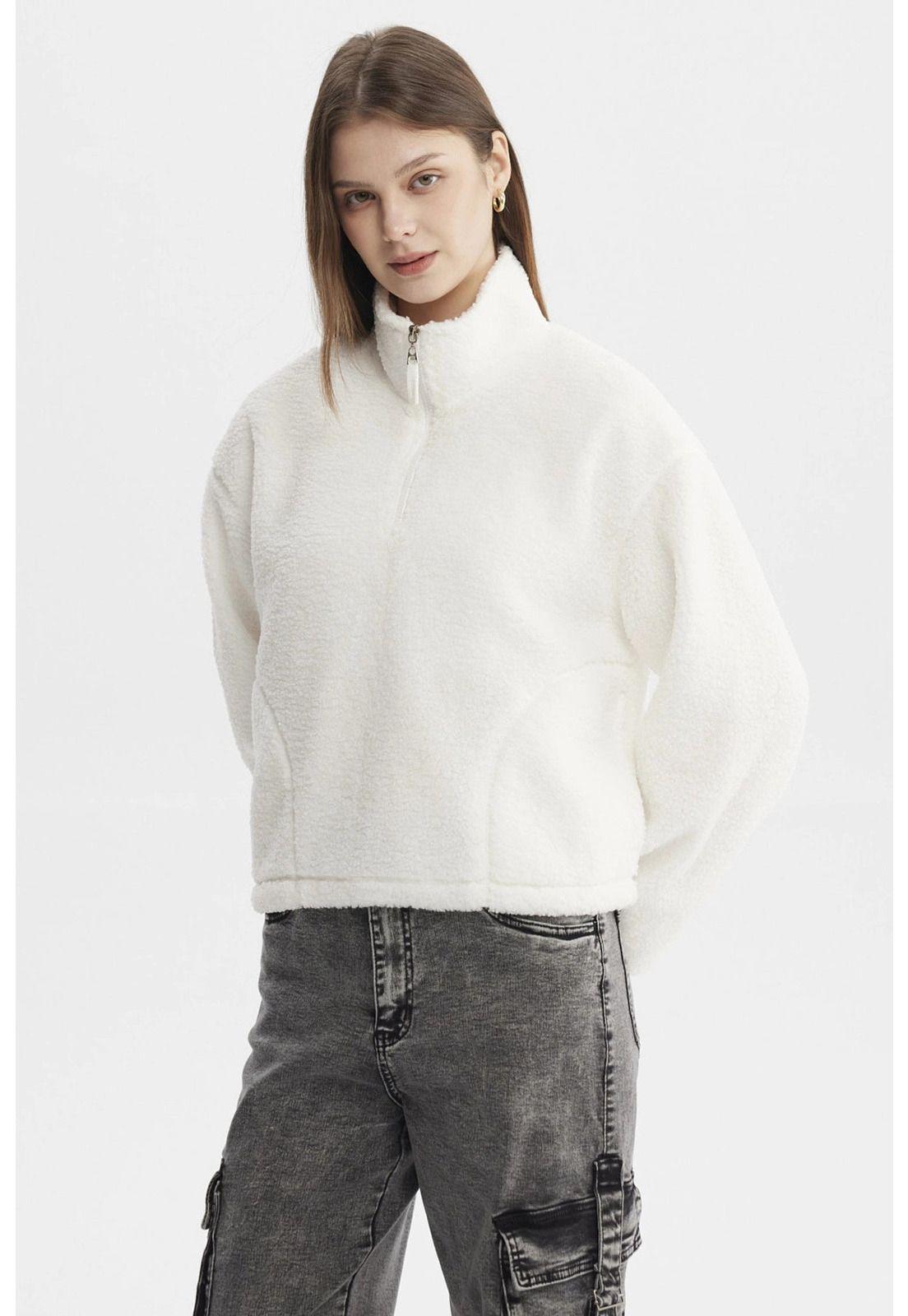 Polar Mujer Corderito Medio Cierre Crudo-1