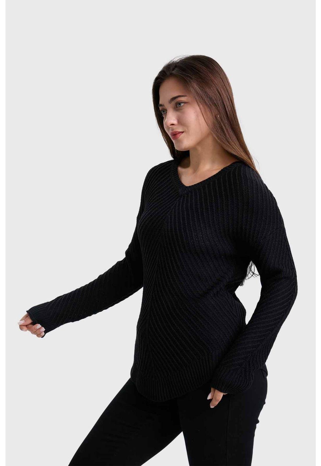 Sweater Mujer Listado Negro-1