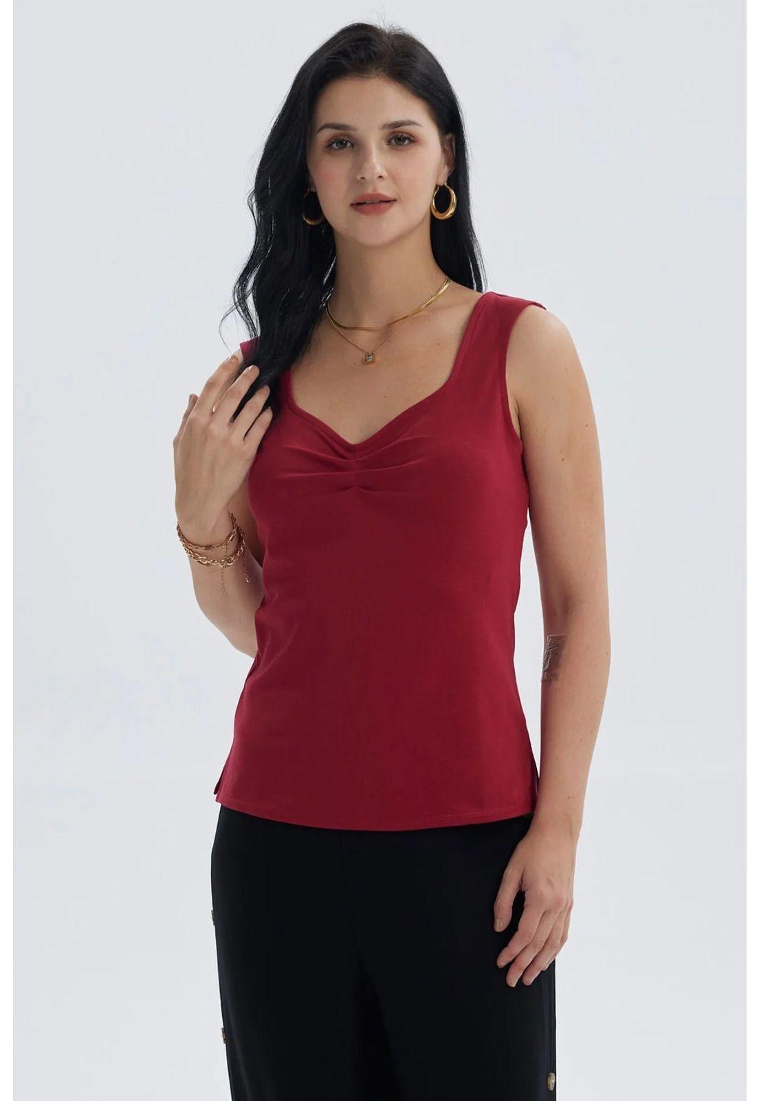 Polera Mujer Escote Cuadrado Rojo Oscuro-0