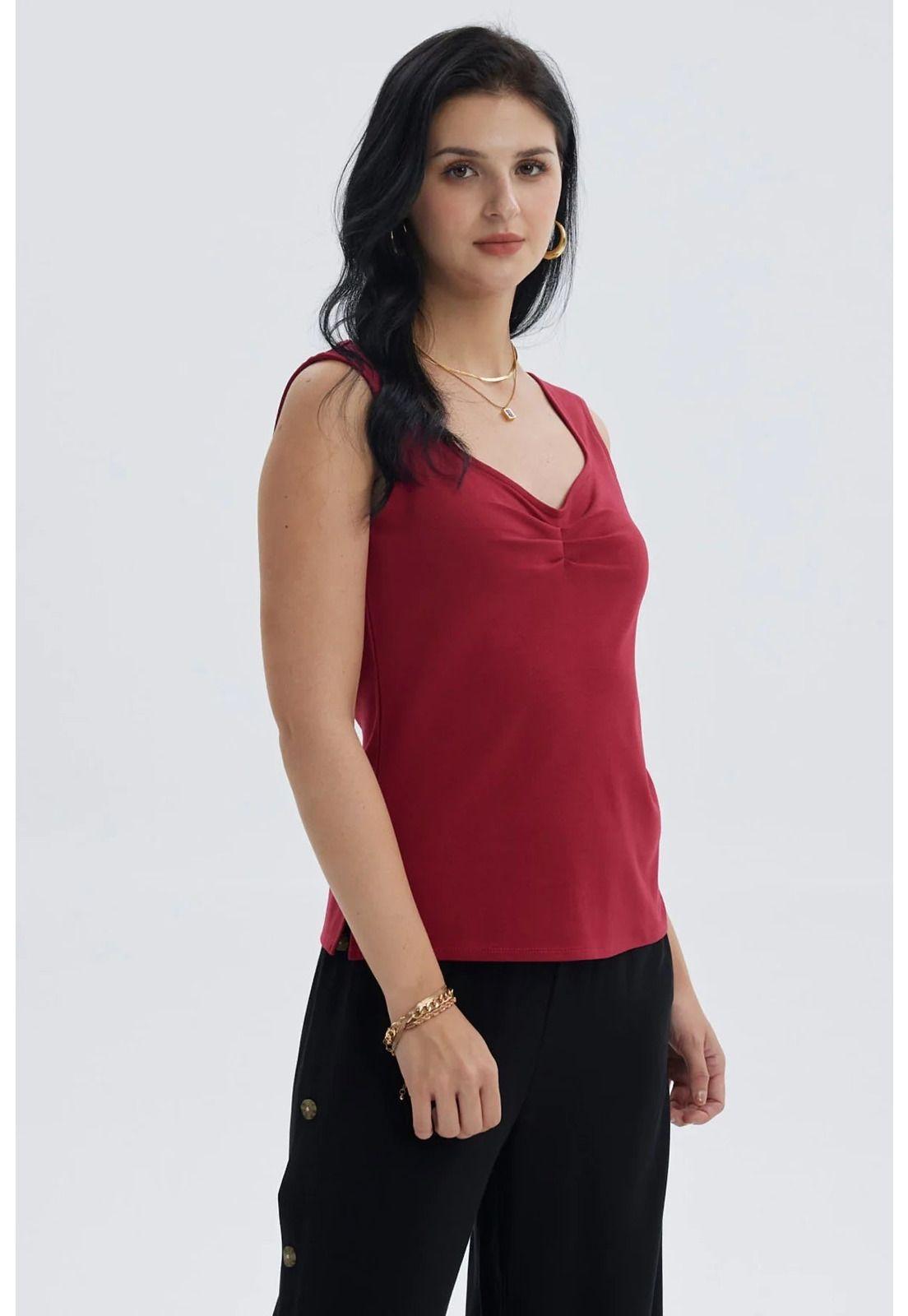 Polera Mujer Escote Cuadrado Rojo Oscuro-1