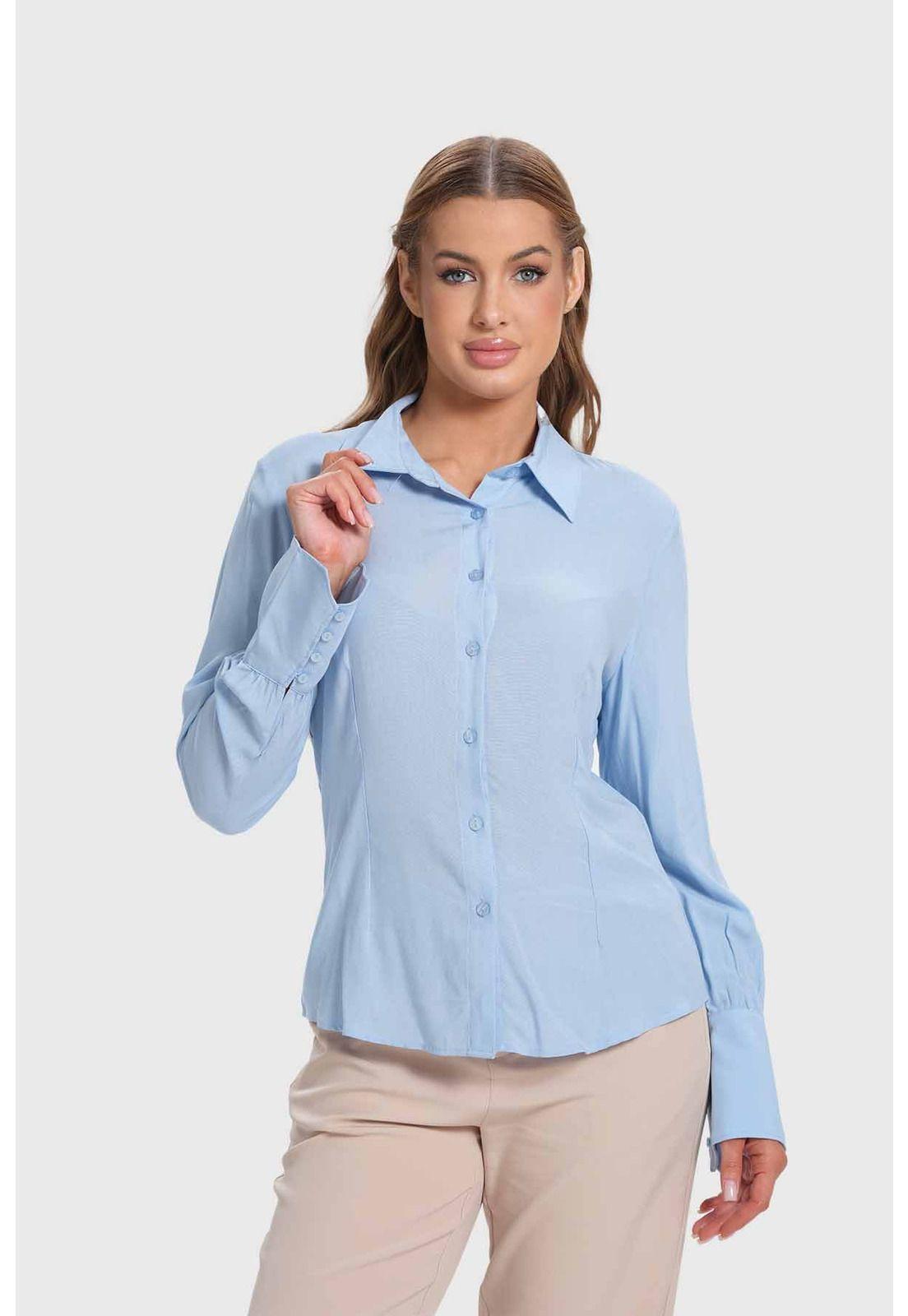 Blusa Mujer Abotonada Con Pinzas Celeste-0