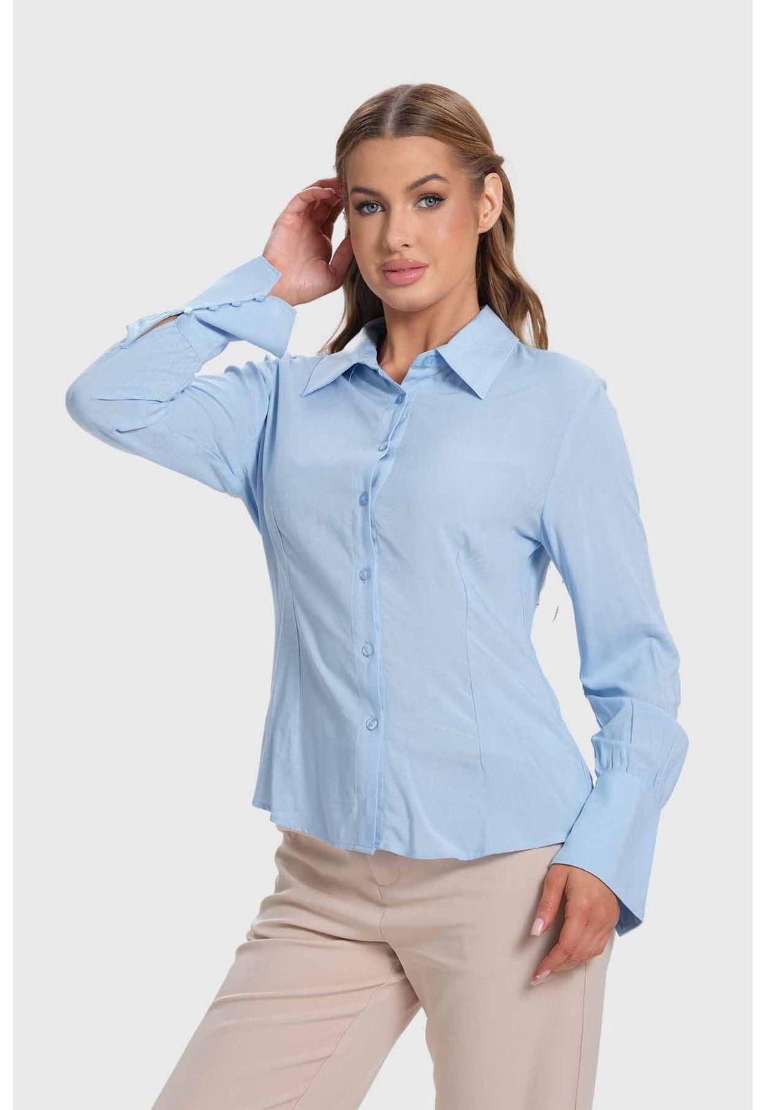 Blusa Mujer Abotonada Con Pinzas Celeste-1