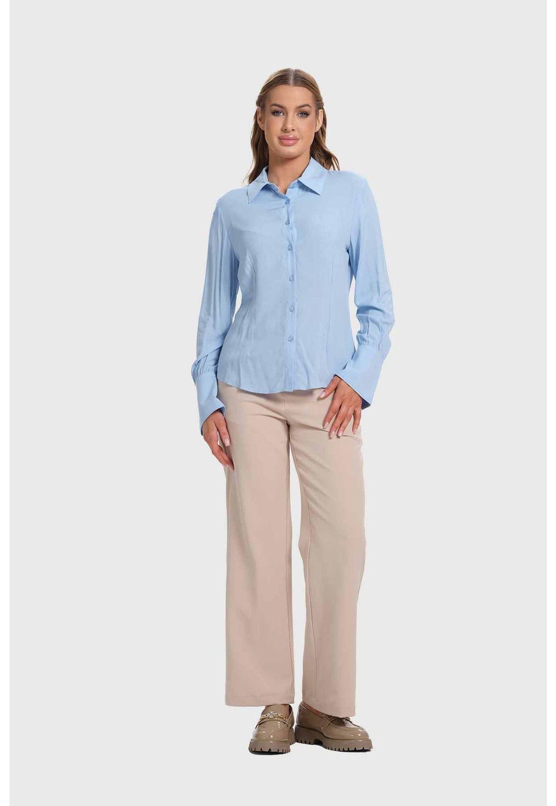 Blusa Mujer Abotonada Con Pinzas Celeste-3