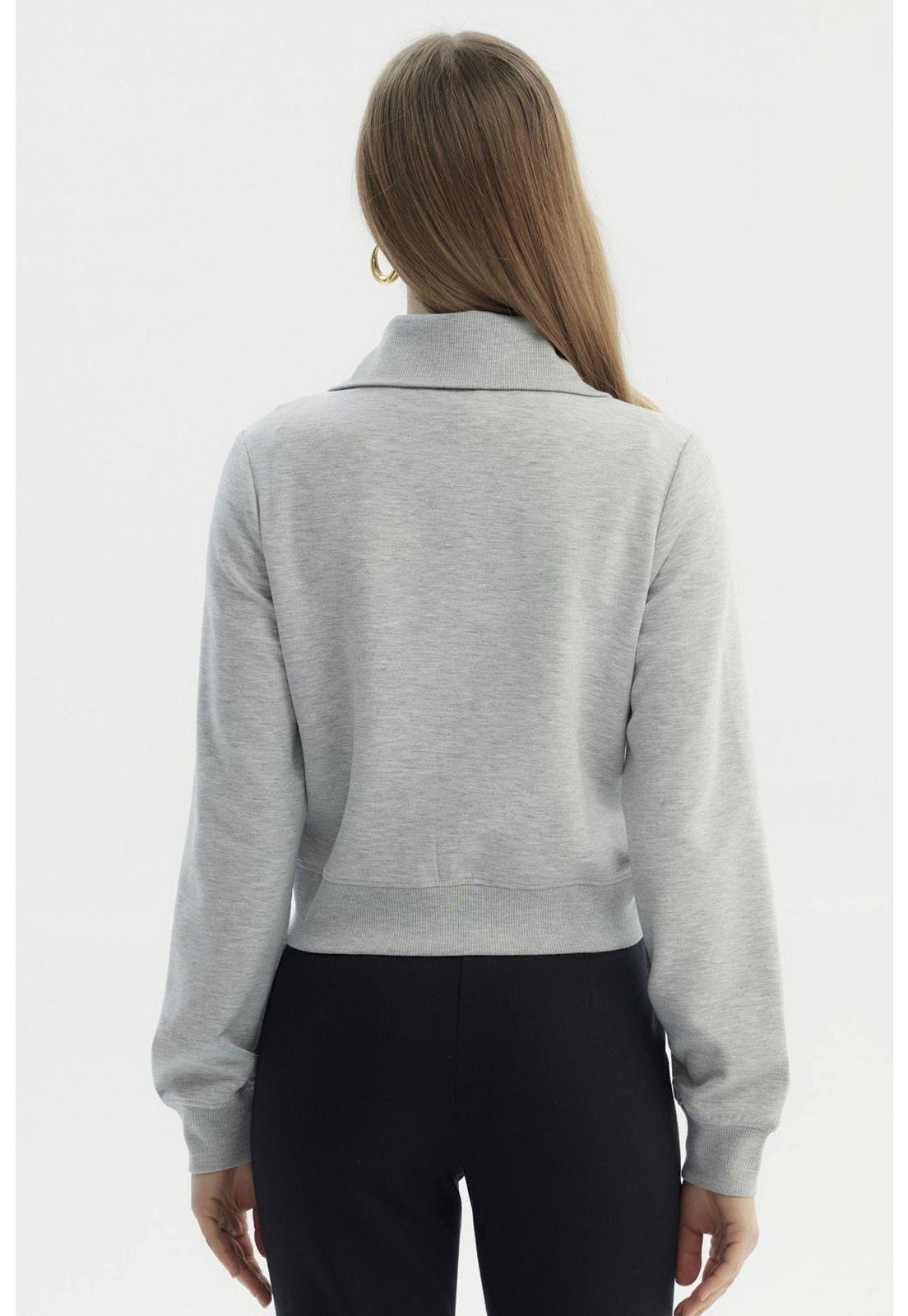 Polerón Mujer Cuello Alto Full Zipper Gris Melange-2