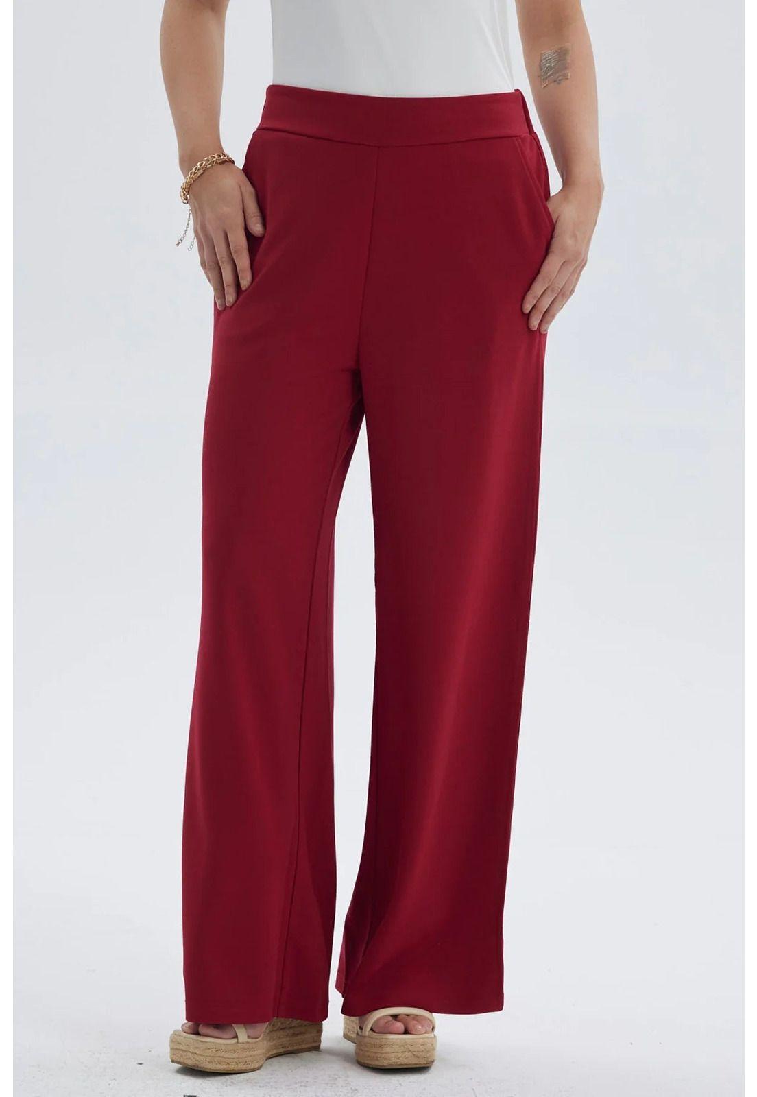 Pantalón Mujer Palazzo Pretina Elástica Rojo Oscuro-0