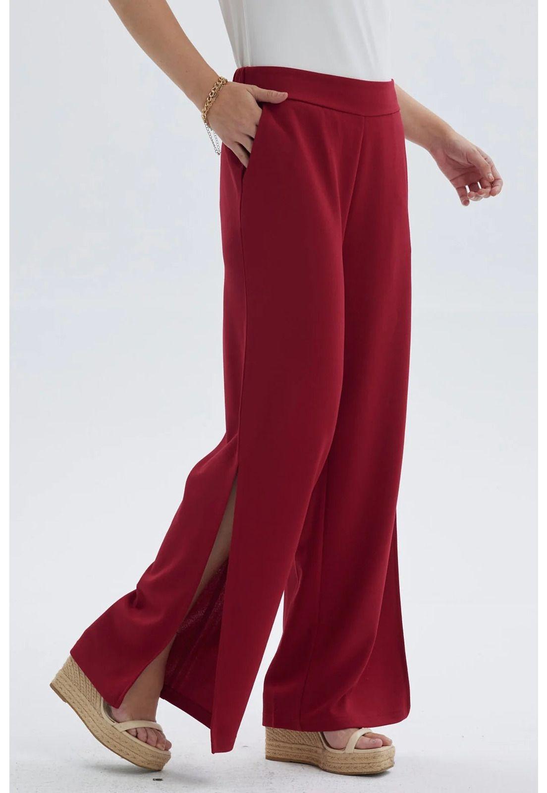 Pantalón Mujer Palazzo Pretina Elástica Rojo Oscuro-1