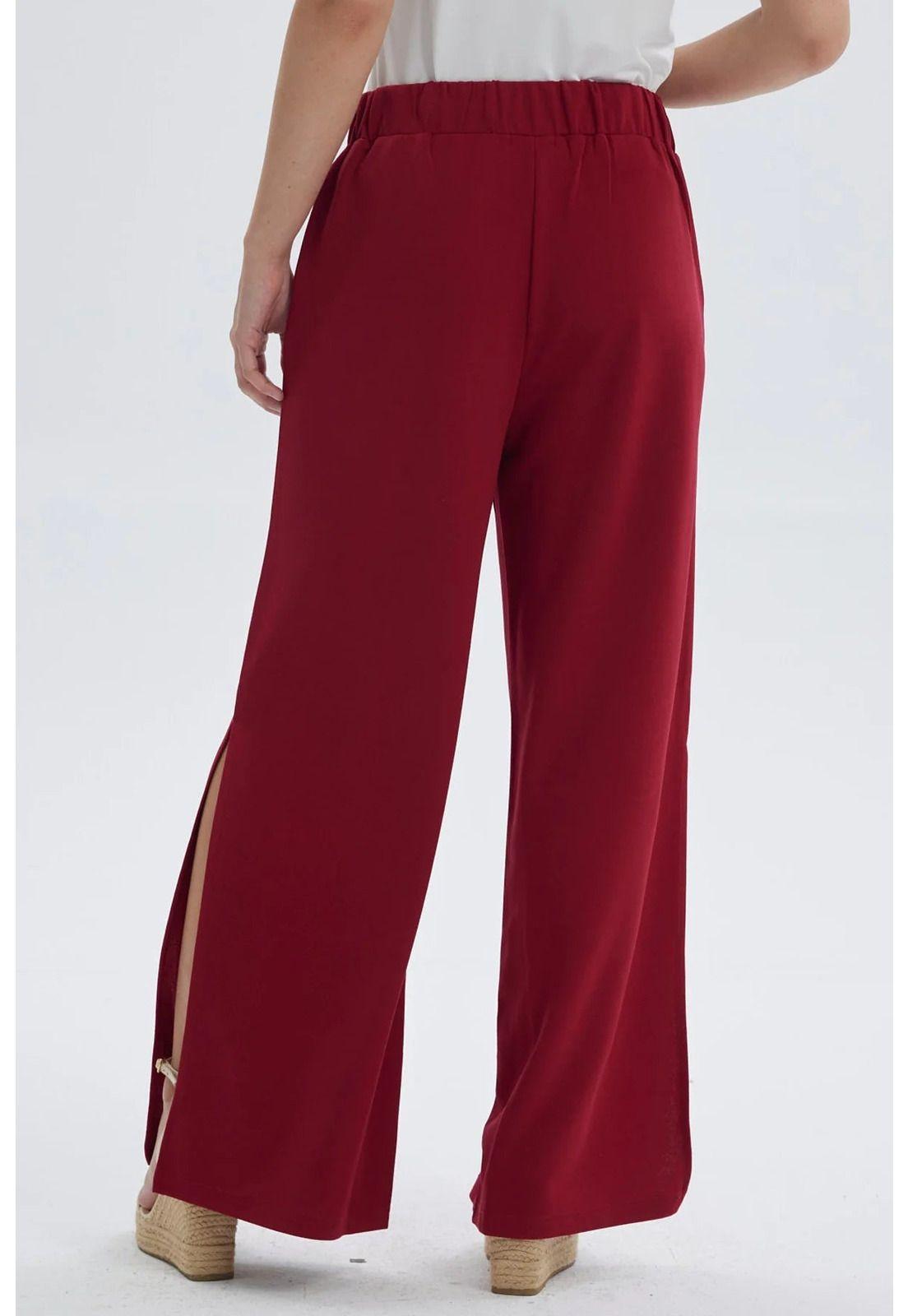 Pantalón Mujer Palazzo Pretina Elástica Rojo Oscuro-2