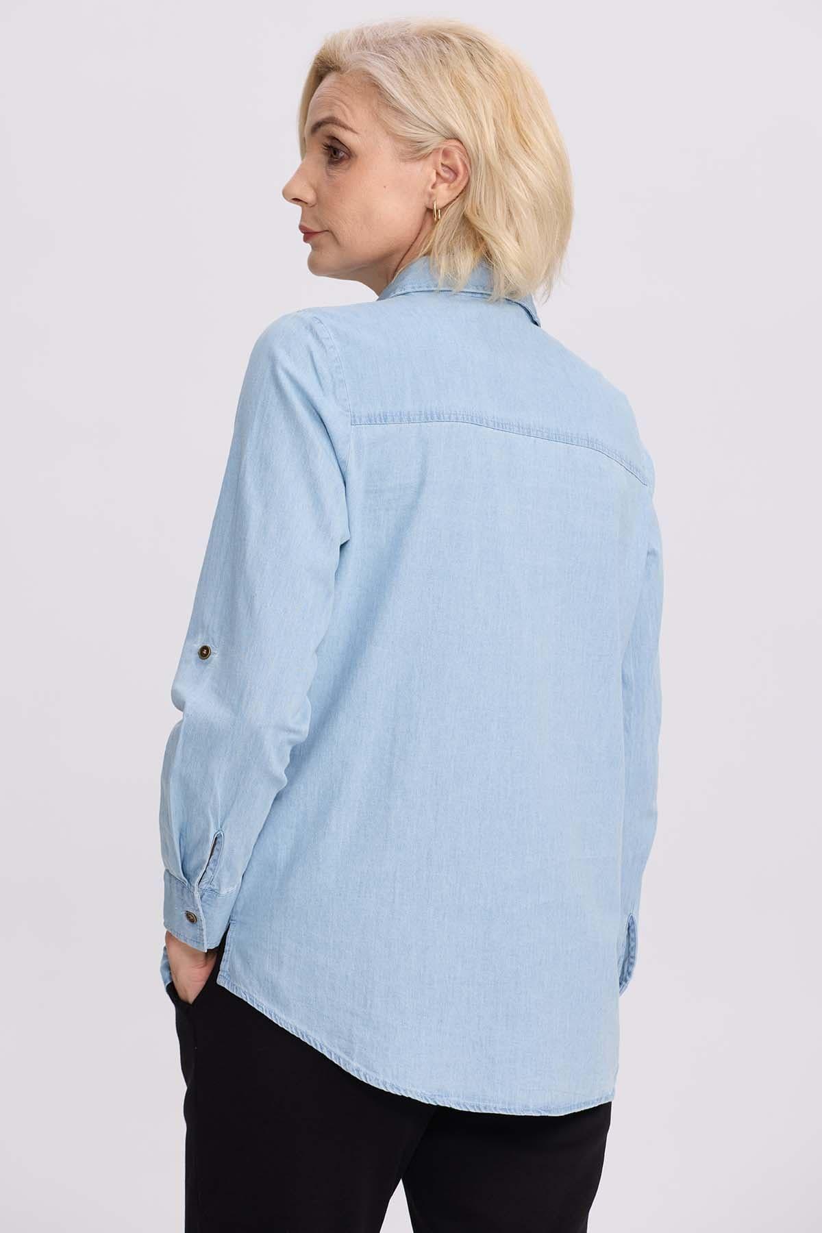 Blusa Mujer Denim Bordada Azul Claro-2