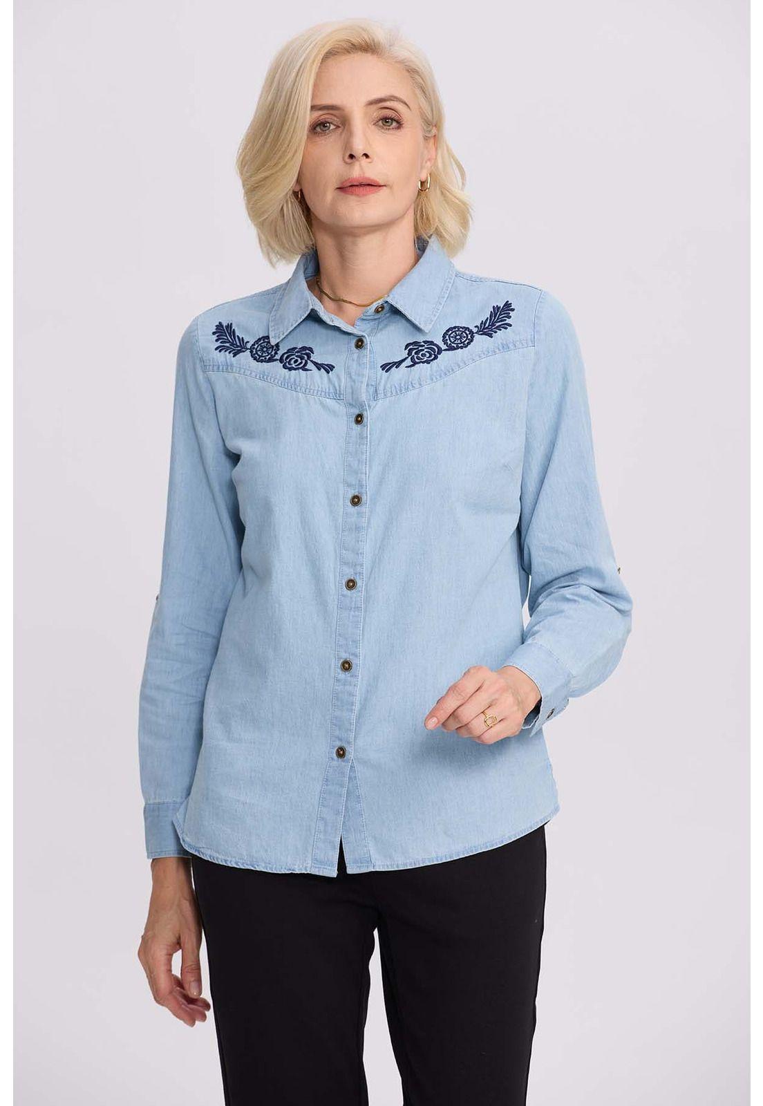 Blusa Mujer Denim Bordada Azul Claro-1
