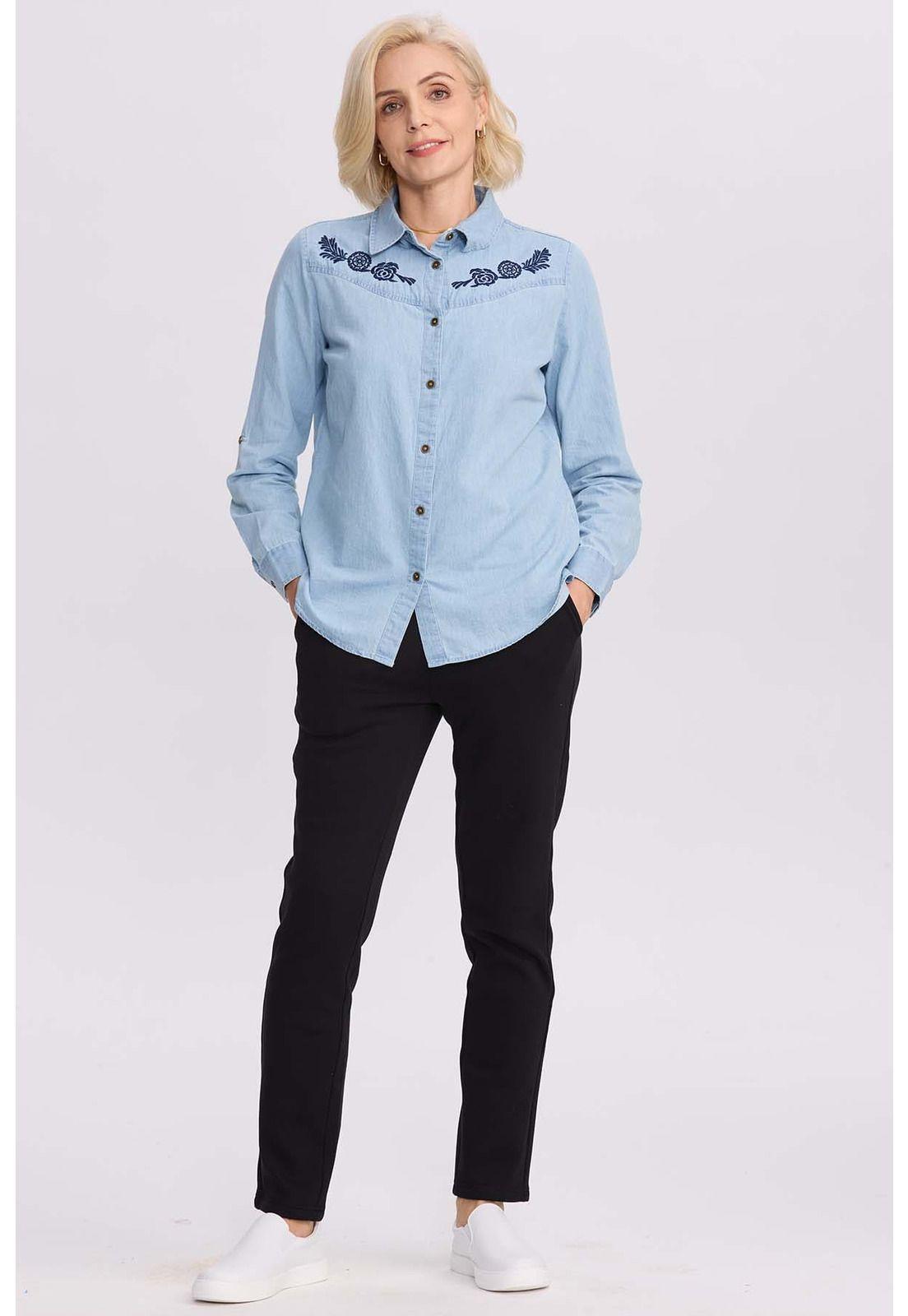 Blusa Mujer Denim Bordada Azul Claro-3