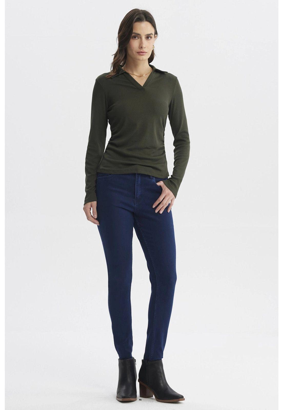 Polera Mujer Cuello Camisero Verde Musgo-3
