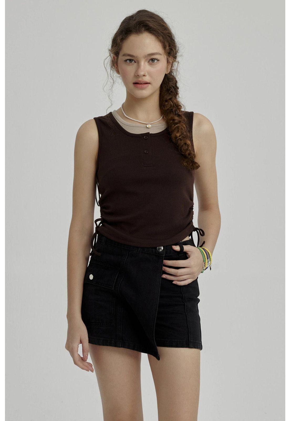 Peto Niña Cuello Doble Y Print Café-0