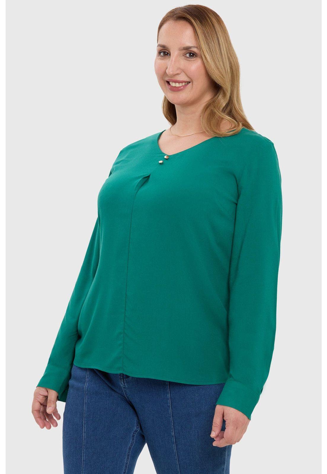 Blusa Mujer Pinza Pliegue Delantero Verde-1