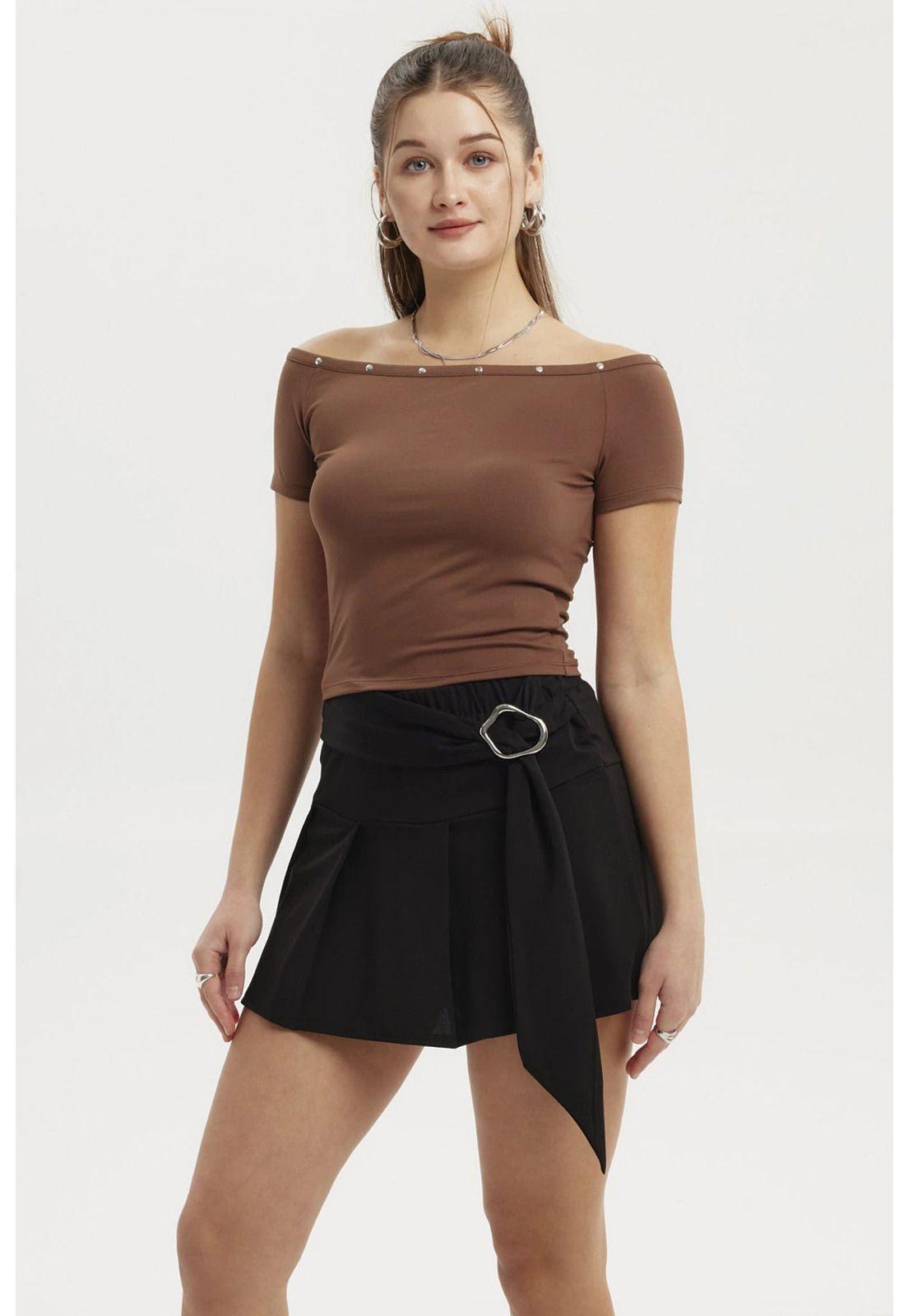 Polera Mujer Cuello Bardot Café Oscuro-1