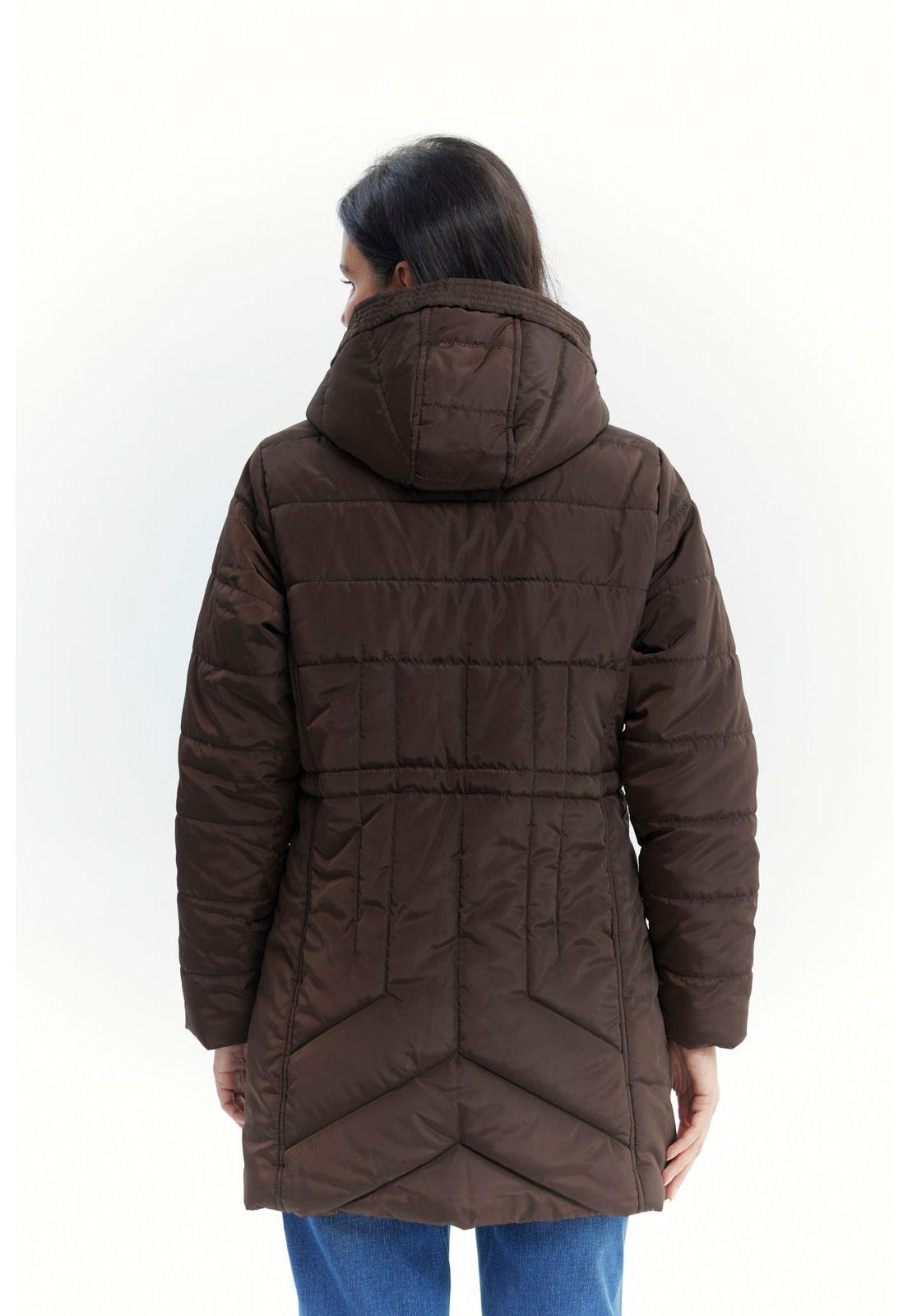 Parka Mujer Con Gorro Corte Café Oscuro-2