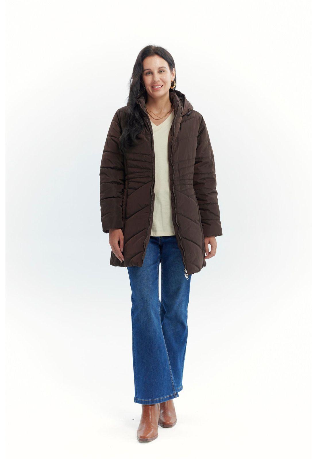 Parka Mujer Con Gorro Corte Café Oscuro-3