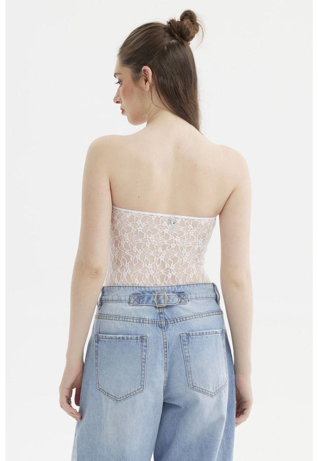Polera Mujer Ajustado Encaje Blanco-2