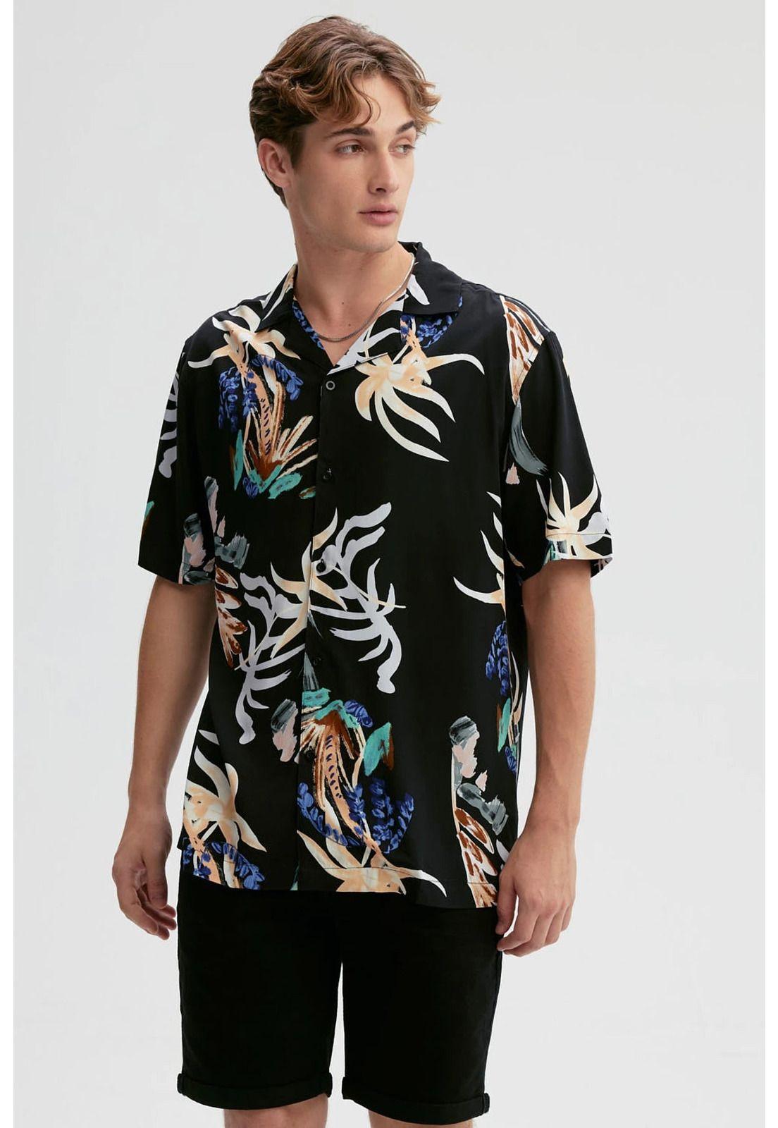 Camisa Hombre Full Print Negro - lV-0