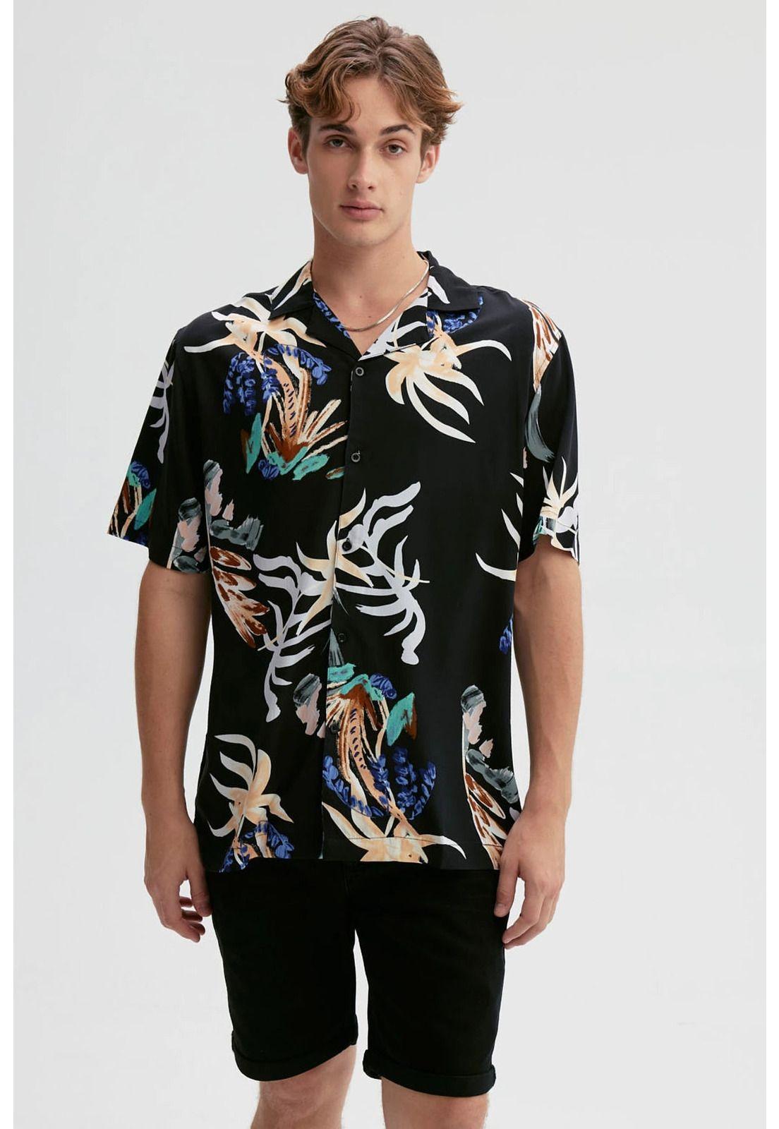 Camisa Hombre Full Print Negro - lV-1
