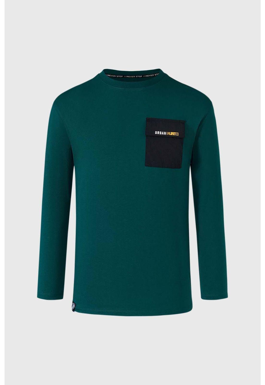 Polera Niño Con Bolsillo Verde-0