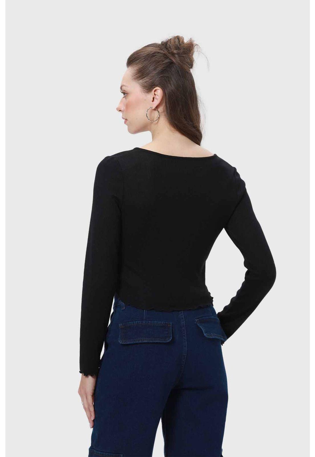 Polera Mujer Rib Botones Negro-2