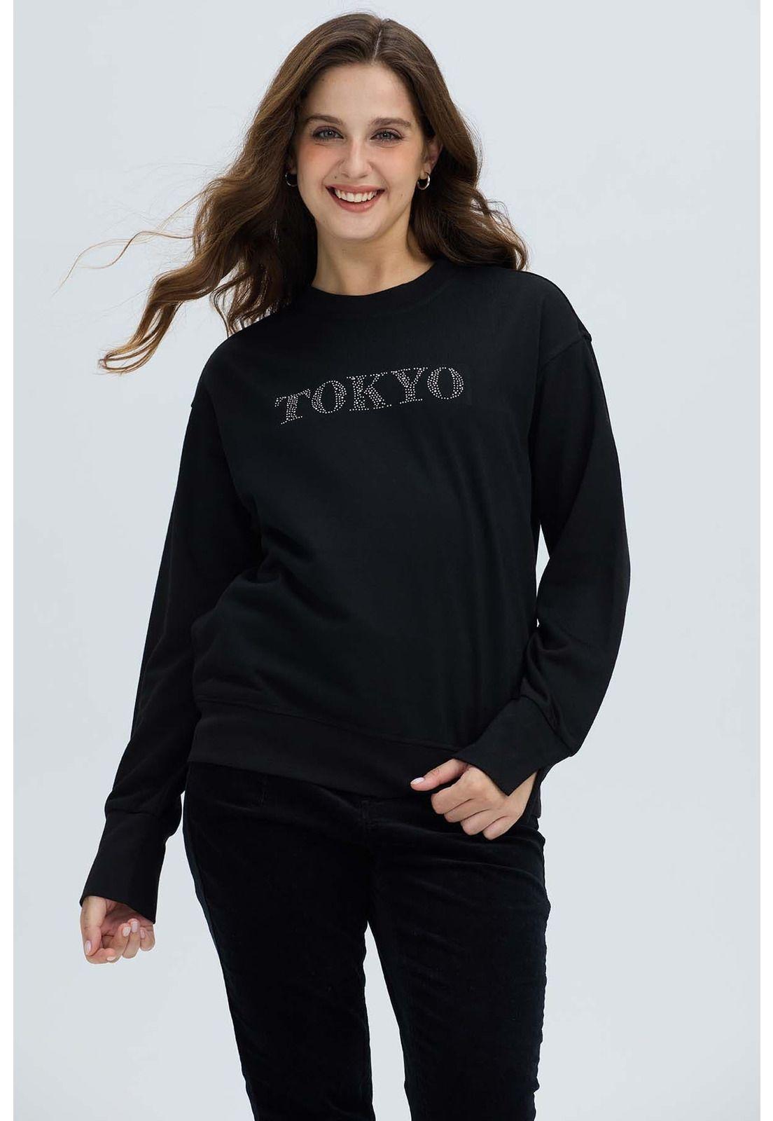Polerón Mujer Print Posicional Negro - ll-0