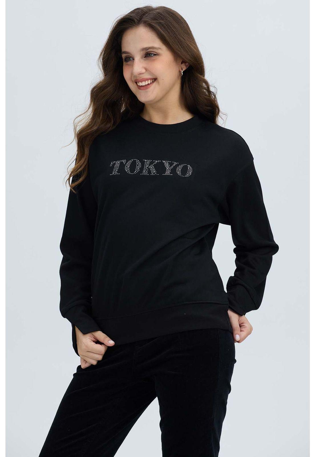 Polerón Mujer Print Posicional Negro - ll-1