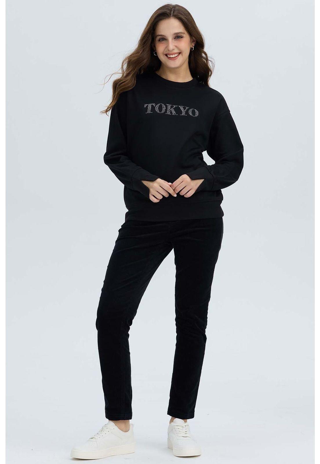 Polerón Mujer Print Posicional Negro - ll-3