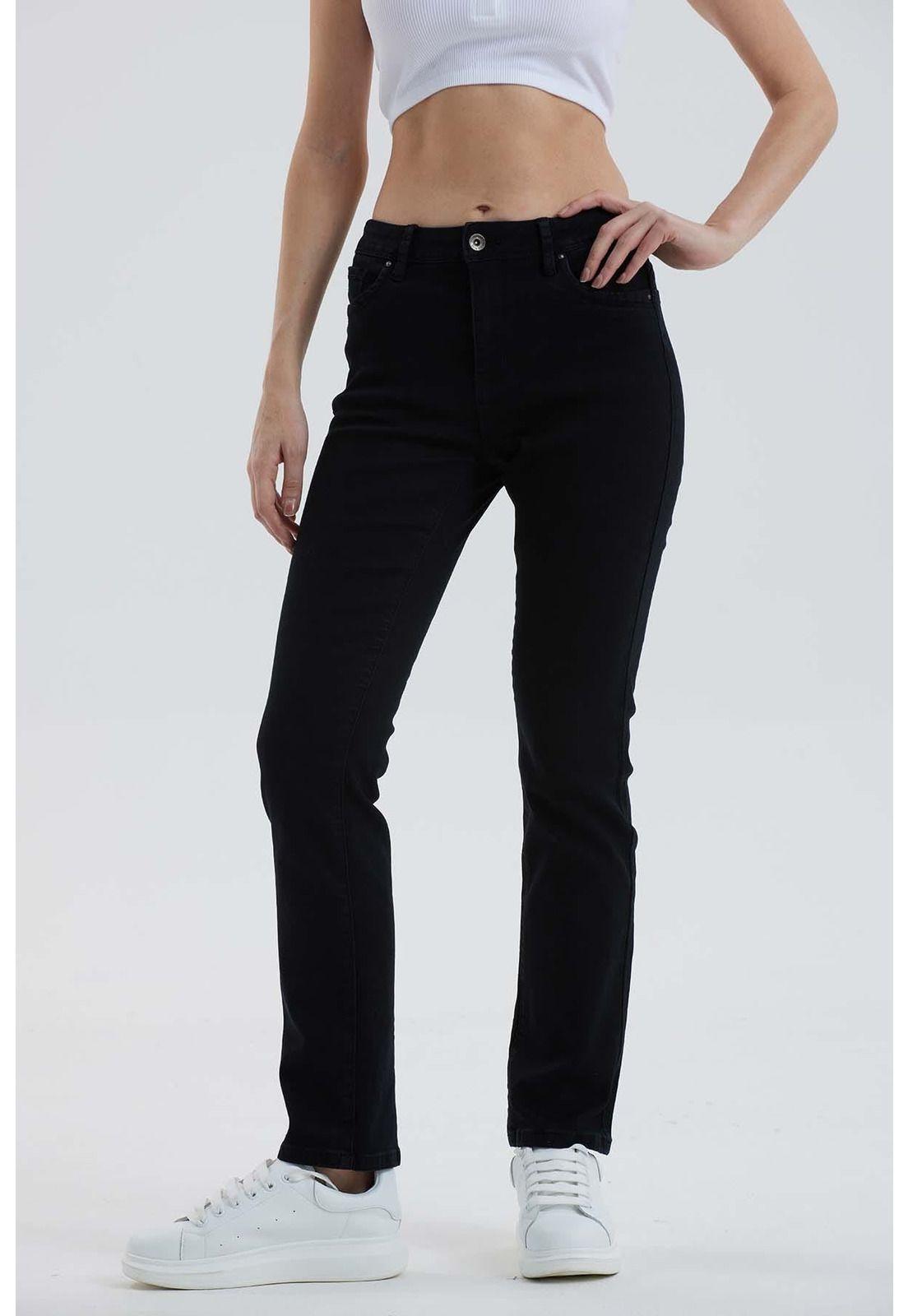 Jeans Mujer Recto Tiro Alto Negro-0
