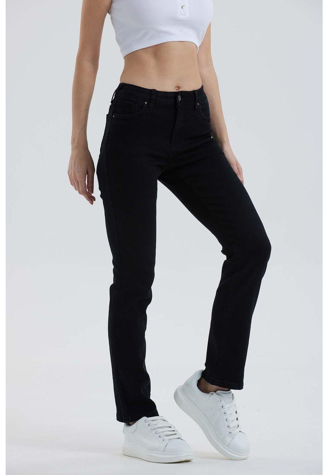 Jeans Mujer Recto Tiro Alto Negro-1