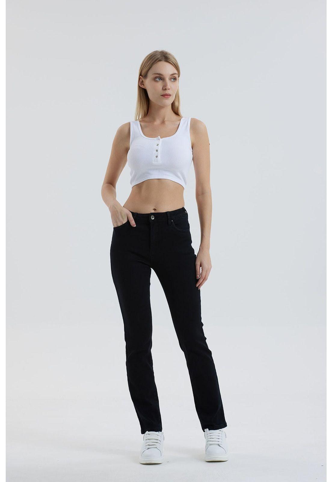 Jeans Mujer Recto Tiro Alto Negro-3