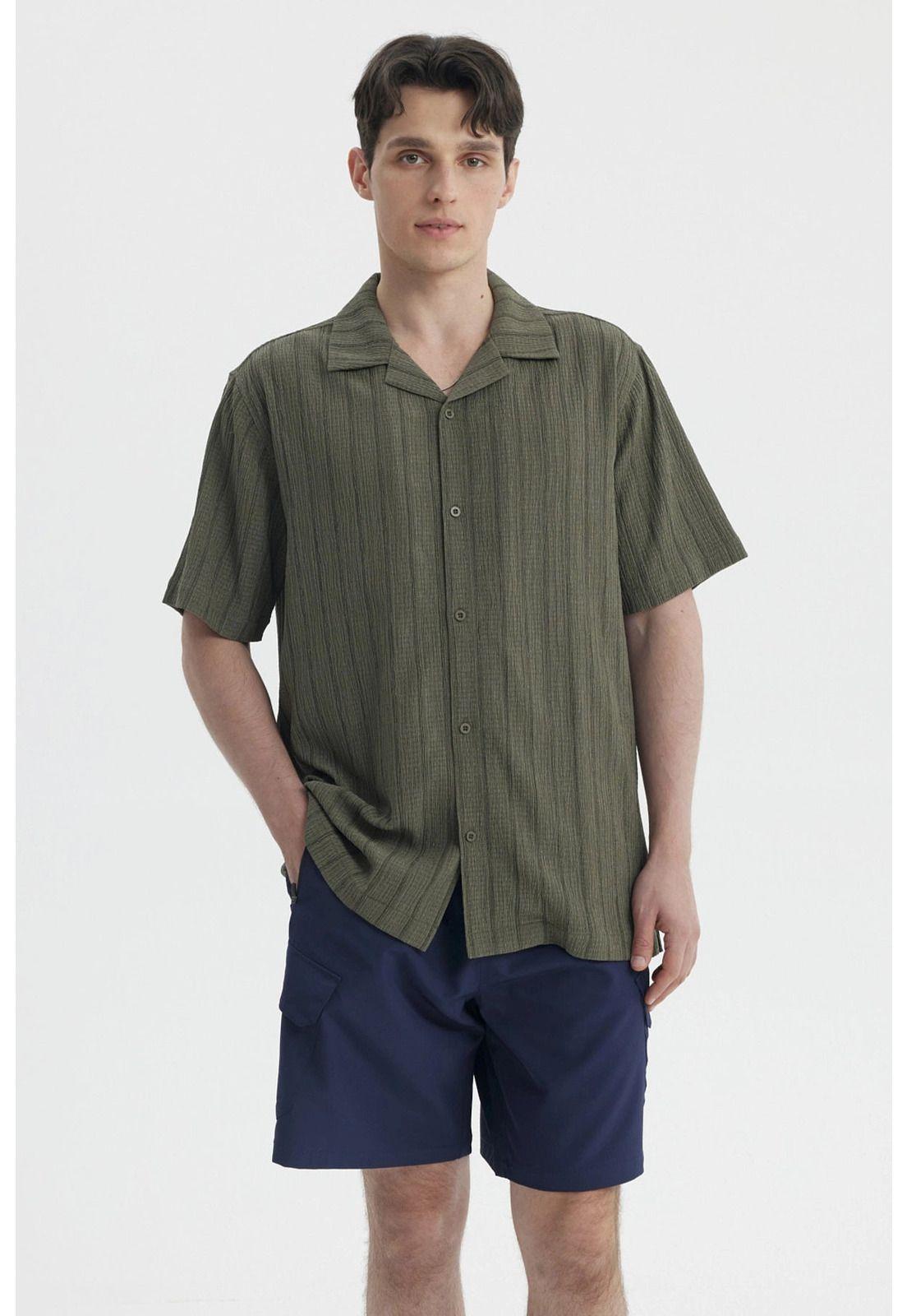 Camisa Hombre Slim Cuello Camisero Verde Militar- ll-0