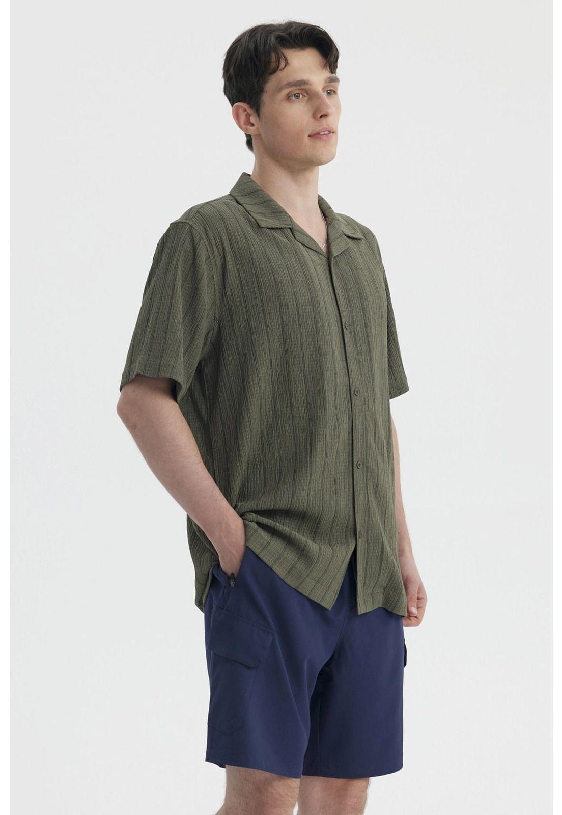 Camisa Hombre Slim Cuello Camisero Verde Militar- ll-1