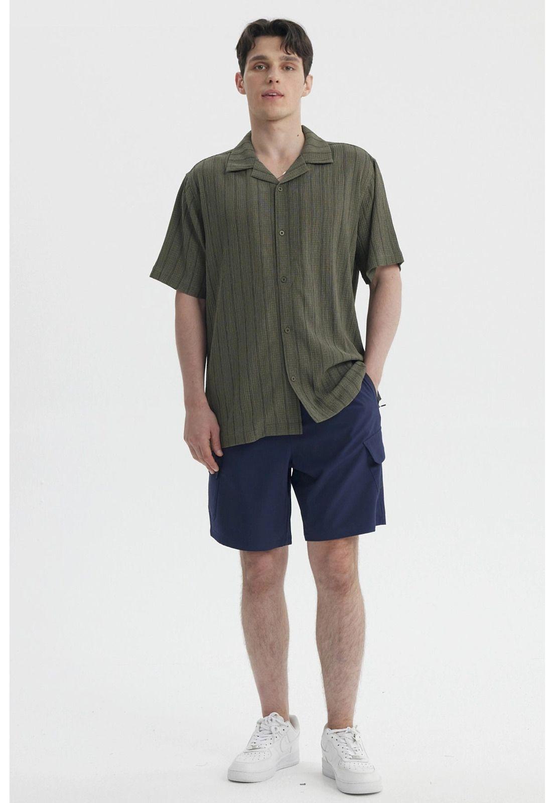 Camisa Hombre Slim Cuello Camisero Verde Militar- ll-3