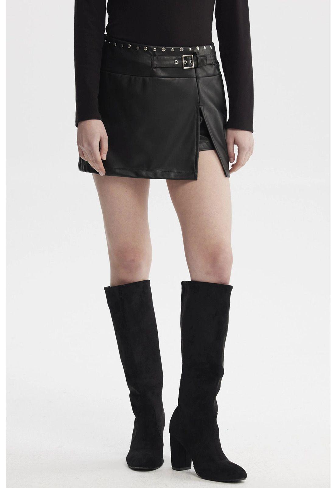 Falda Mujer Aplicación Tachas Negro - ll-0