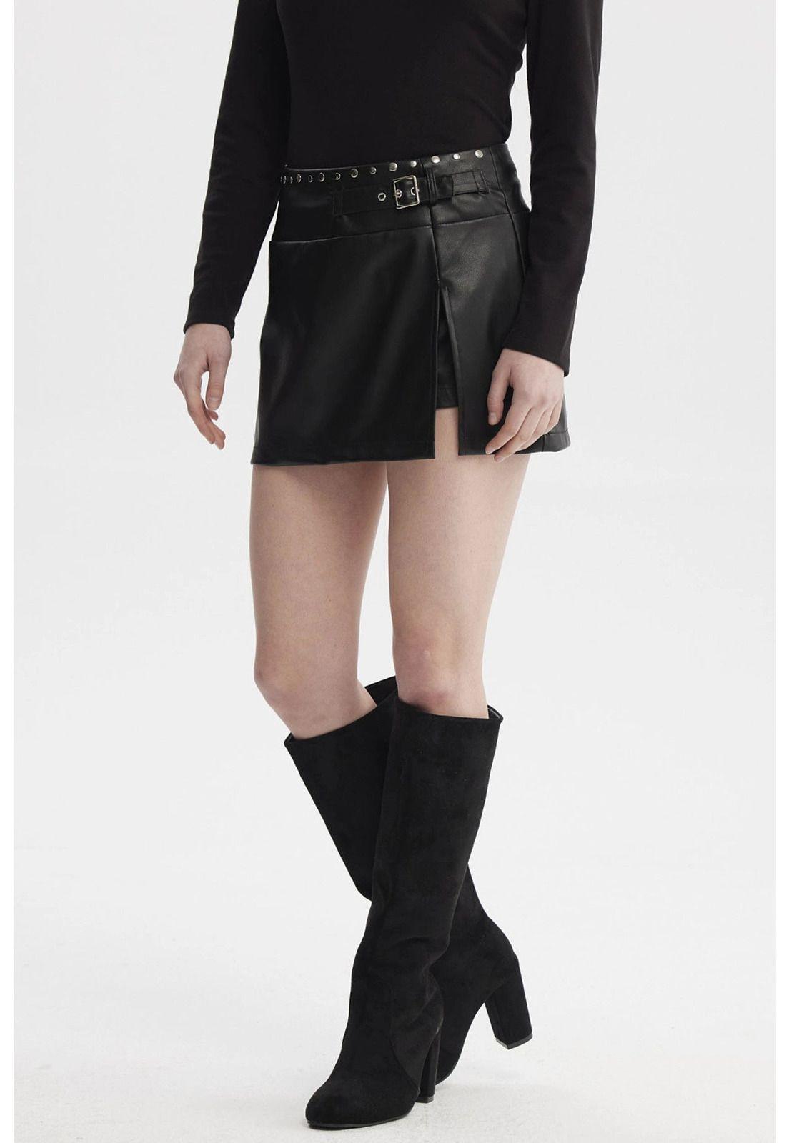 Falda Mujer Aplicación Tachas Negro - ll-1